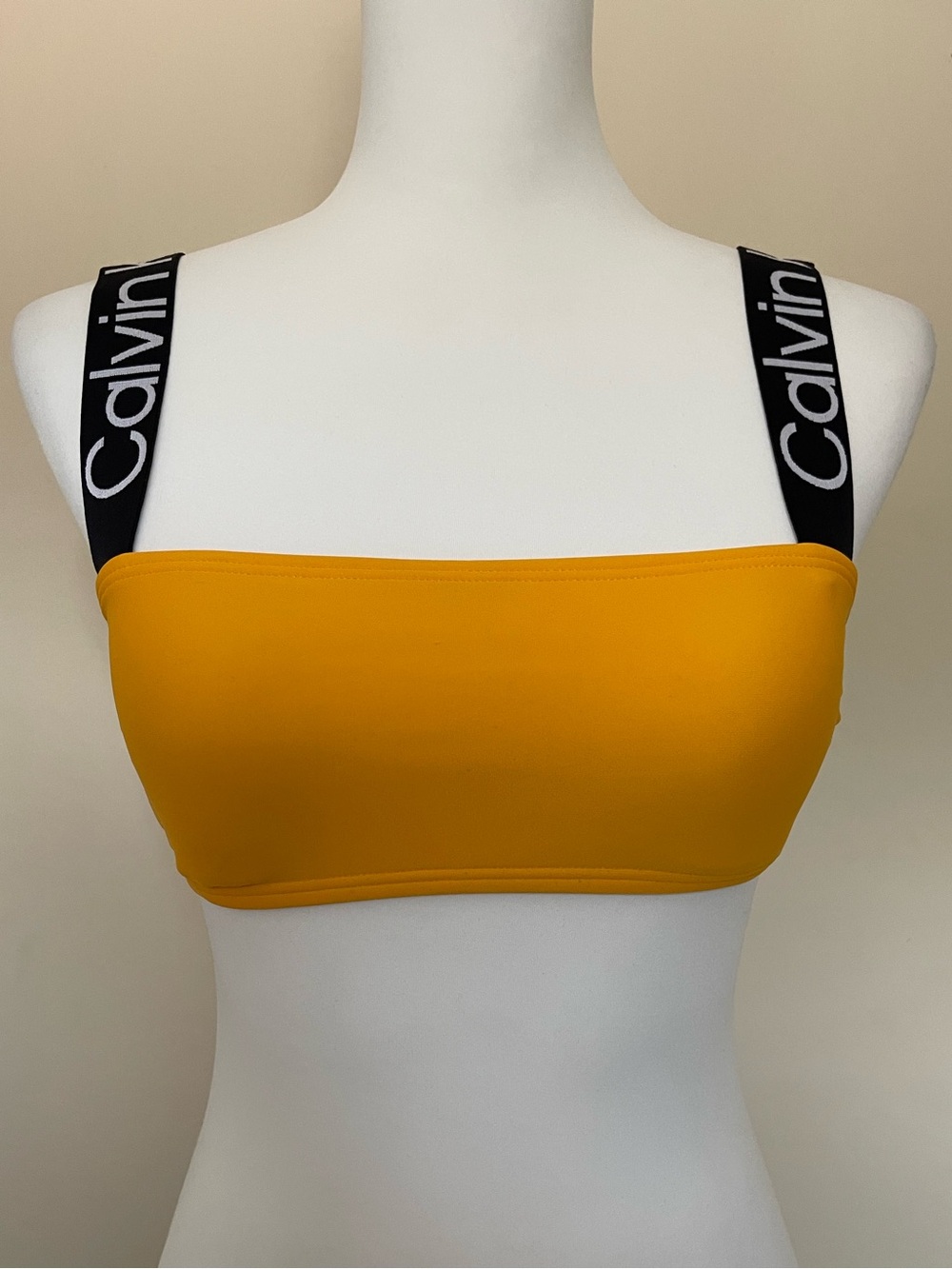 Calvin Klein Infinite Stretch Mango Bandeau Bikini Top w/Logo Strap, Size XS
